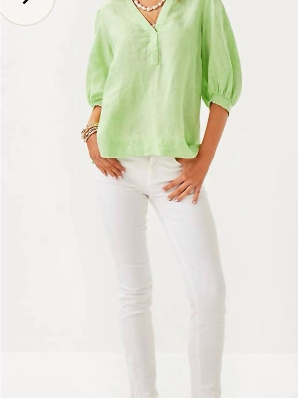 Lilly Pulitzer, NWTs jade lime 🍋🟩 Women's Linen Split-Neck Blouse size 4 - Picture 4 of 5